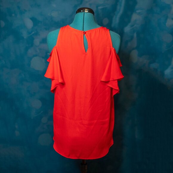BCX Red Cold-Shoulder Ruffle Tie-Front Tank Blouse Women’s Large - Picture 3 of 5